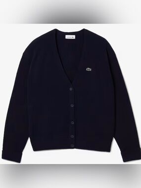 Lacoste Women's Relaxed Fit V Neck Wool Cardigan
